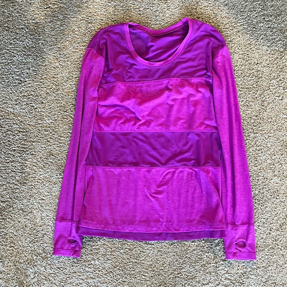 Oiselle Drop Top Mesh Long Sleeve shirt Size M, Color Electric Orchid